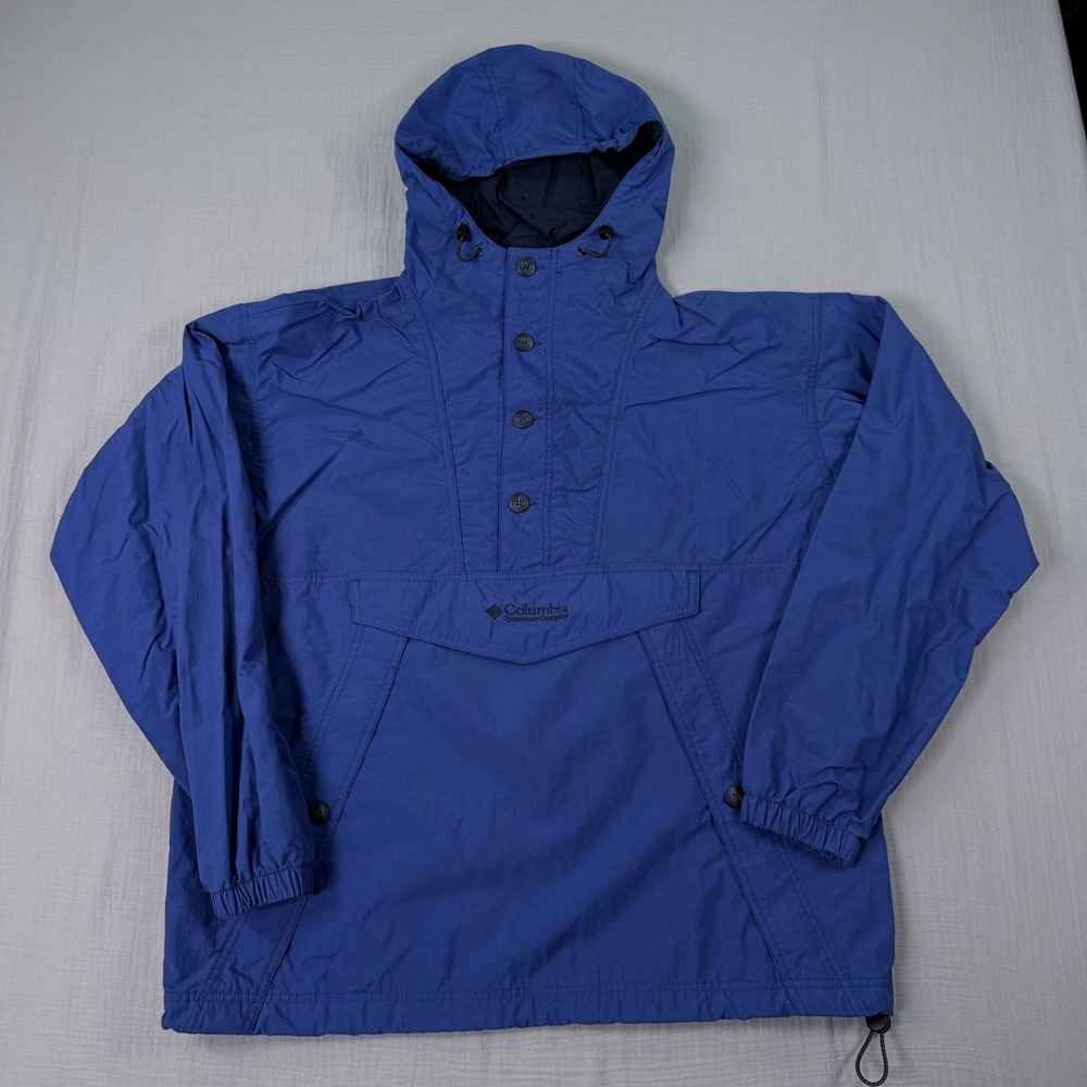 Vintage Columbia Anorak‎ Pullover Mens LargeBlue Nylon Hooded Jacket Y2k 1990s
